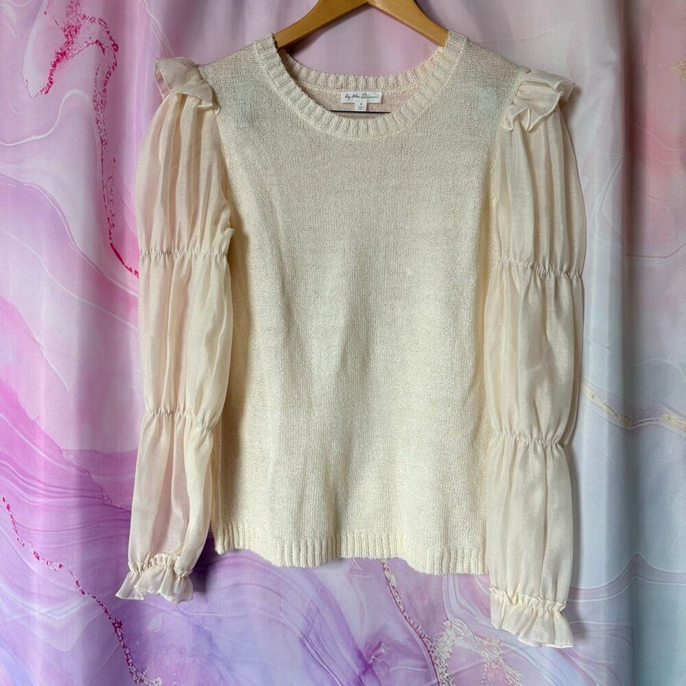 By the River S Cream Knit Sweater Sheer Long Sleeves Romantic Colonial Parisian